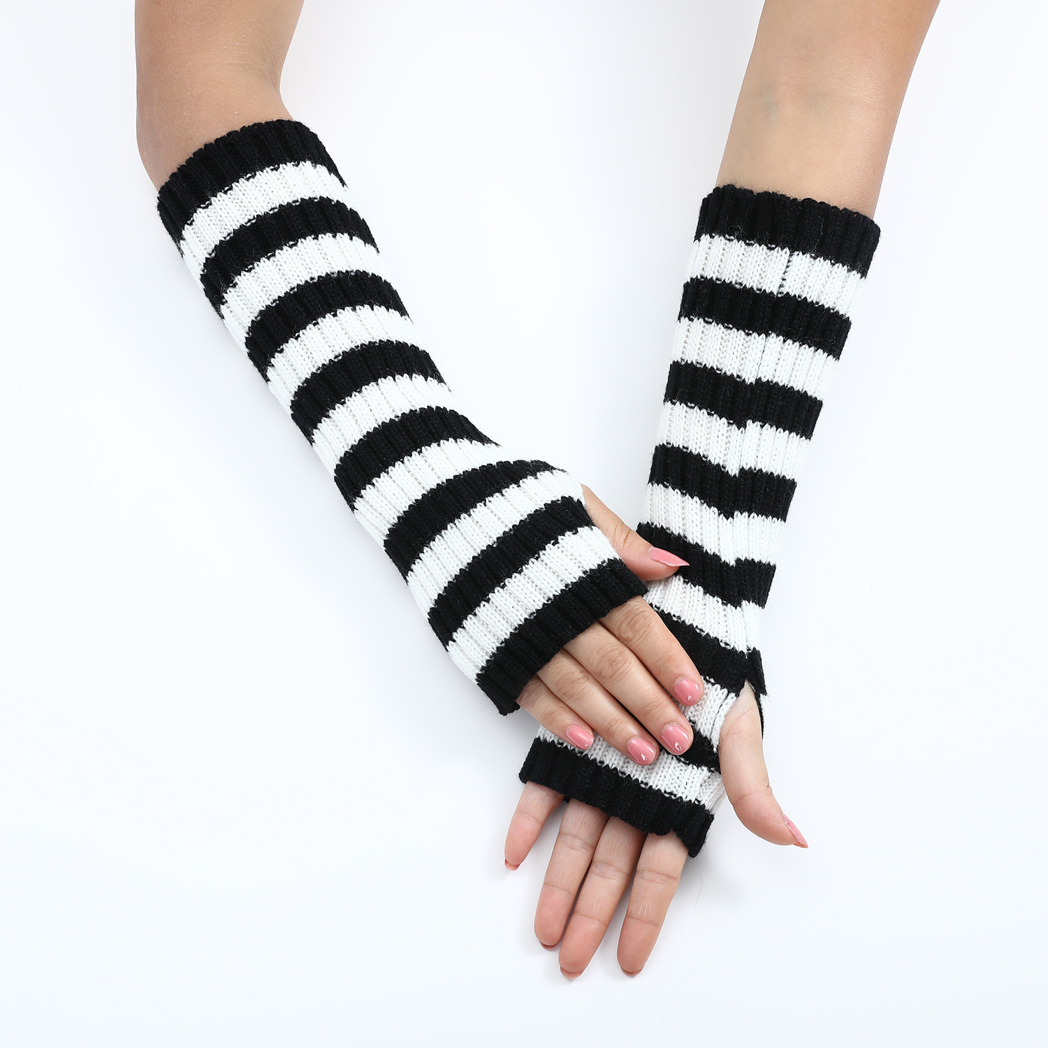 Y2K Striped Fingerless Arm War - Fingerless Glove Knit recension och pris